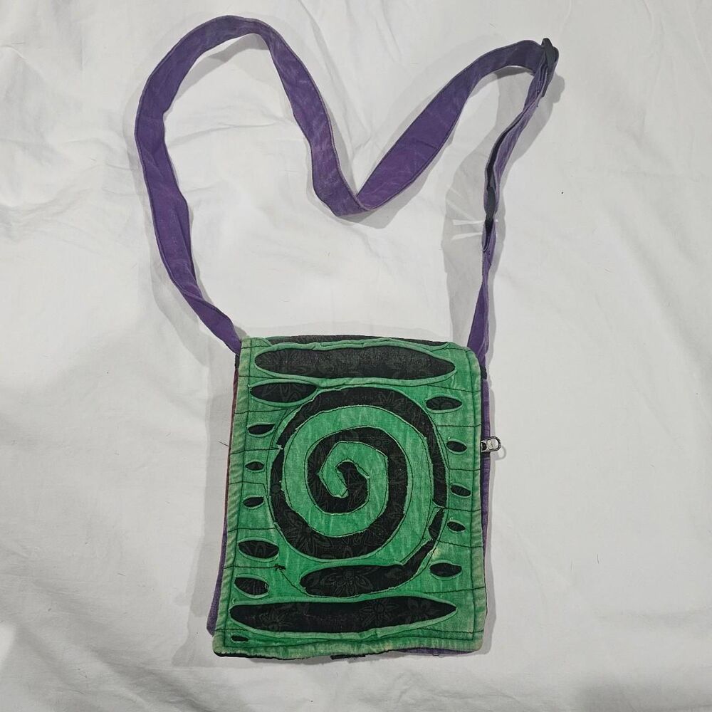 90s y2k boho green purple crossbody bag